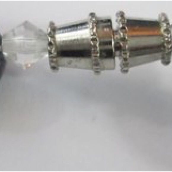 Vintage Single Strand Necklace with Black Acrylic Hearts,/Clear Crystal +Pendant - Picture 6 of 8